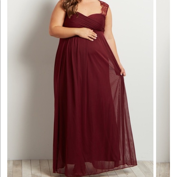 Pinkblush Dresses & Skirts - Burgundy Lace Chiffon Maternity Plus Evening Gown